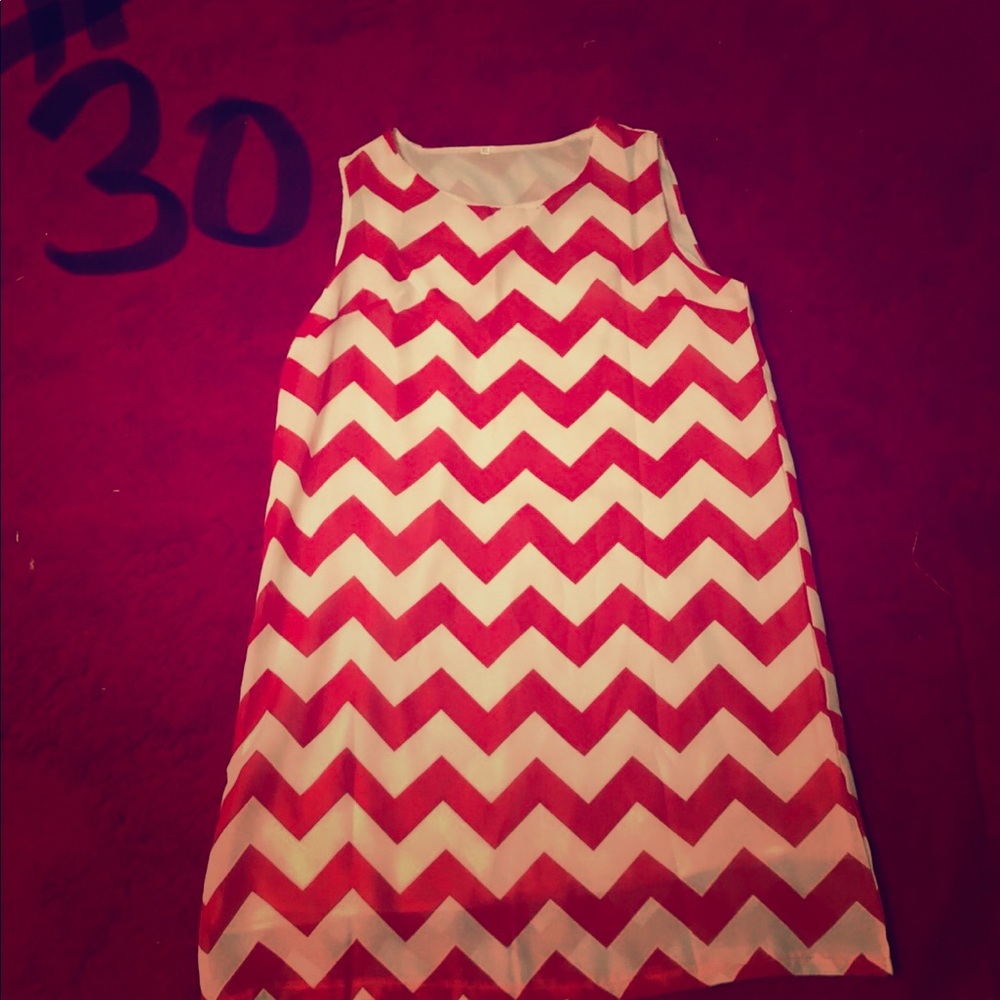 Red and white Chevron print dress